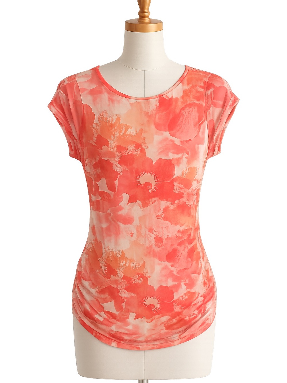 Caution to the Wind Coral Floral Mesh Top | Sheer Ruched Hem Boho Romantic Y2K